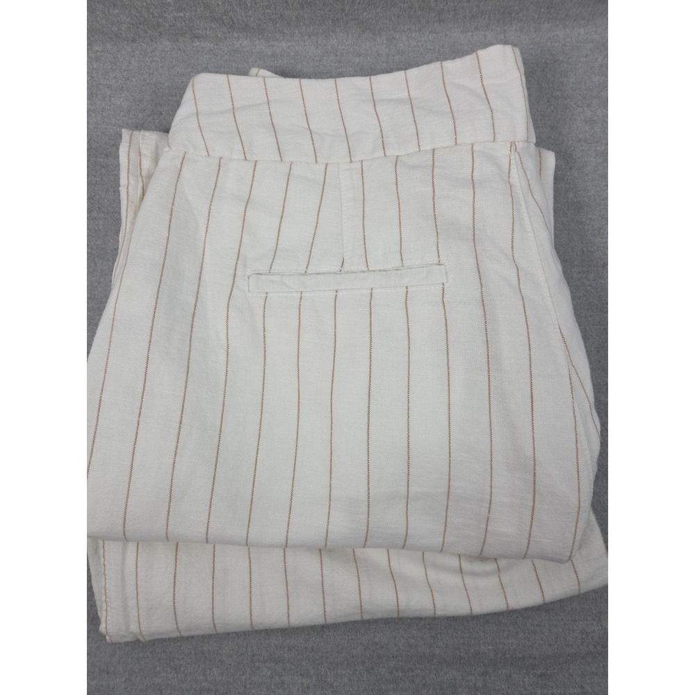 Gap 14 Linen Blend Wide Leg Pants White Khaki Pinstripe Pleated Coastal Flowy